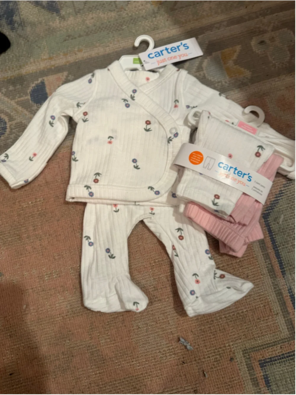 Baby Carter's Floral Bodysuit and Pants Set Newborn White Pink